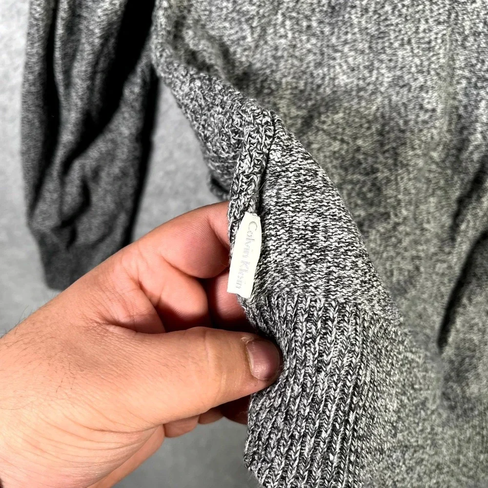 Calvin Klein Sweater Men Small Heather Gray Full Zip Ribbed Hem Casual Mock Neck